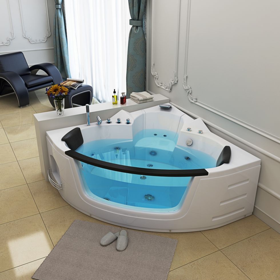 RL-6155 Luxury Walk In Bathtub Acrylic Corner Whirlpool Sexy Hydrotherapy Massage Bathtub For 2 Person