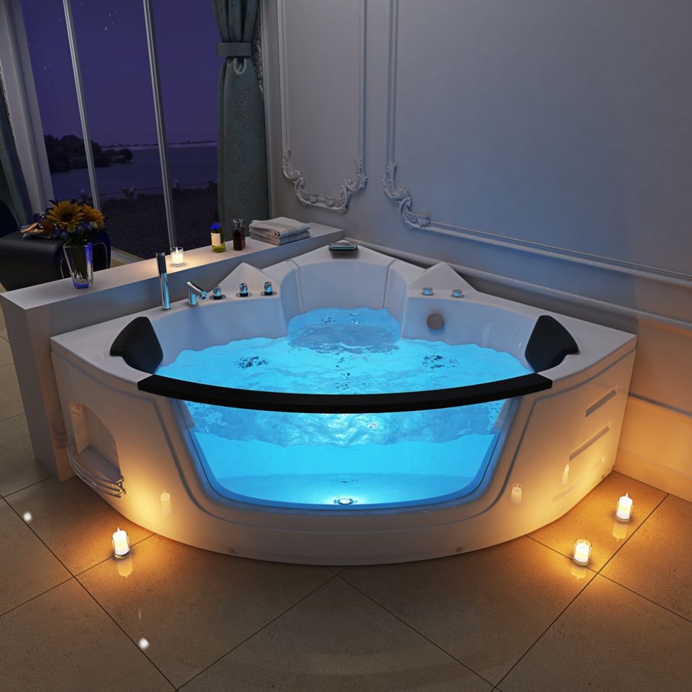 RL-6155 Luxury Walk In Bathtub Acrylic Corner Whirlpool Sexy Hydrotherapy Massage Bathtub For 2 Person