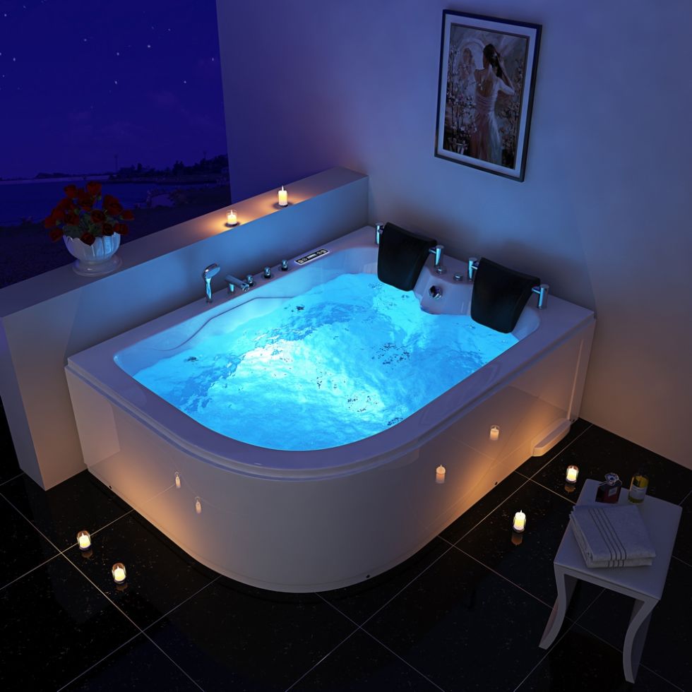 RL-6153 Factory Cheap Price 2 Two Person Acrylic Massage Tub White 1.8M Whirlpool Bathtub With Pillow