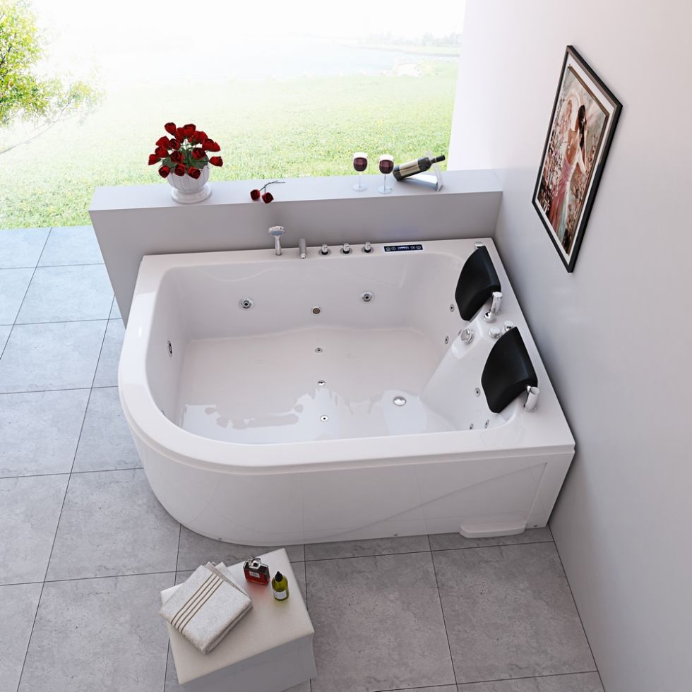 RL-6153 Factory Cheap Price 2 Two Person Acrylic Massage Tub White 1.8M Whirlpool Bathtub With Pillow