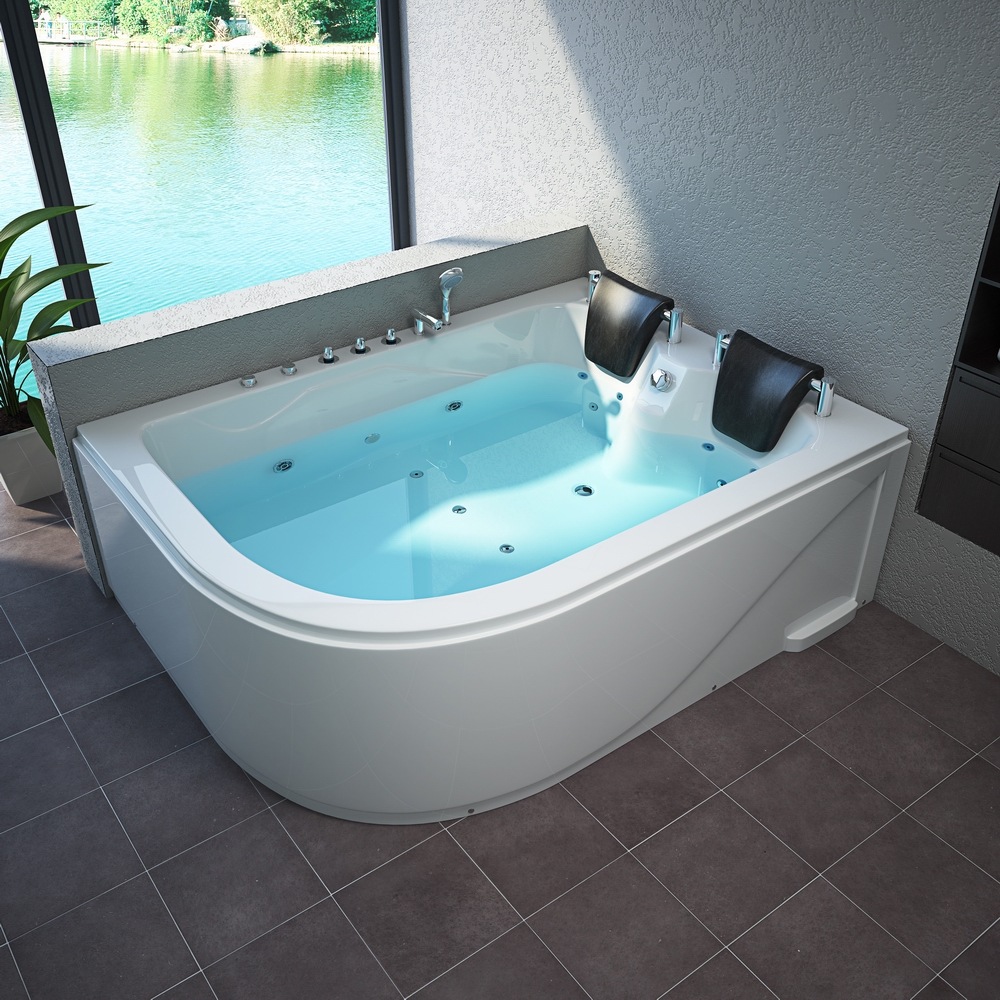 RL-6153 Factory Cheap Price 2 Two Person Acrylic Massage Tub White 1.8M Whirlpool Bathtub With Pillow