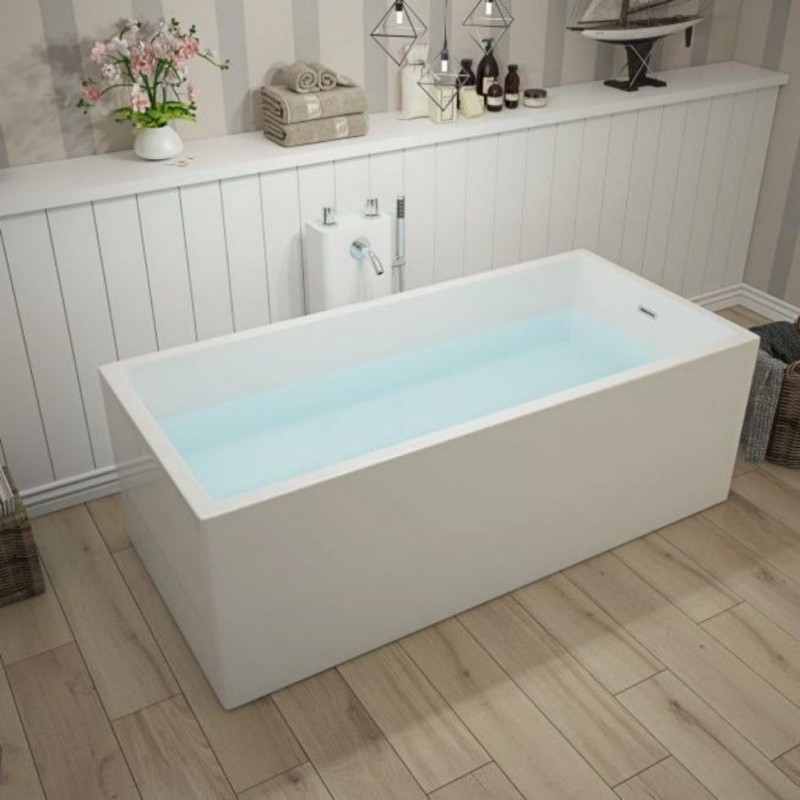 RL-MF1239-White Acrylic Freestanding Bathtub Contemporary Design Soaking Tub with Pop-up Drain Overflow Included