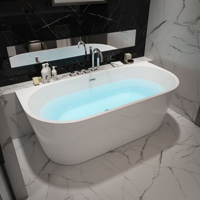 RL-MF1223-Freestanding Bathtub Contemporary Soaking White Tub with Chrome Overflow and Drain