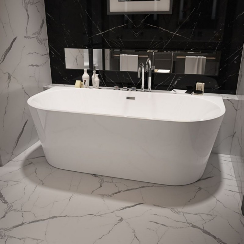 RL-MF1223-Freestanding Bathtub Contemporary Soaking White Tub with Chrome Overflow and Drain