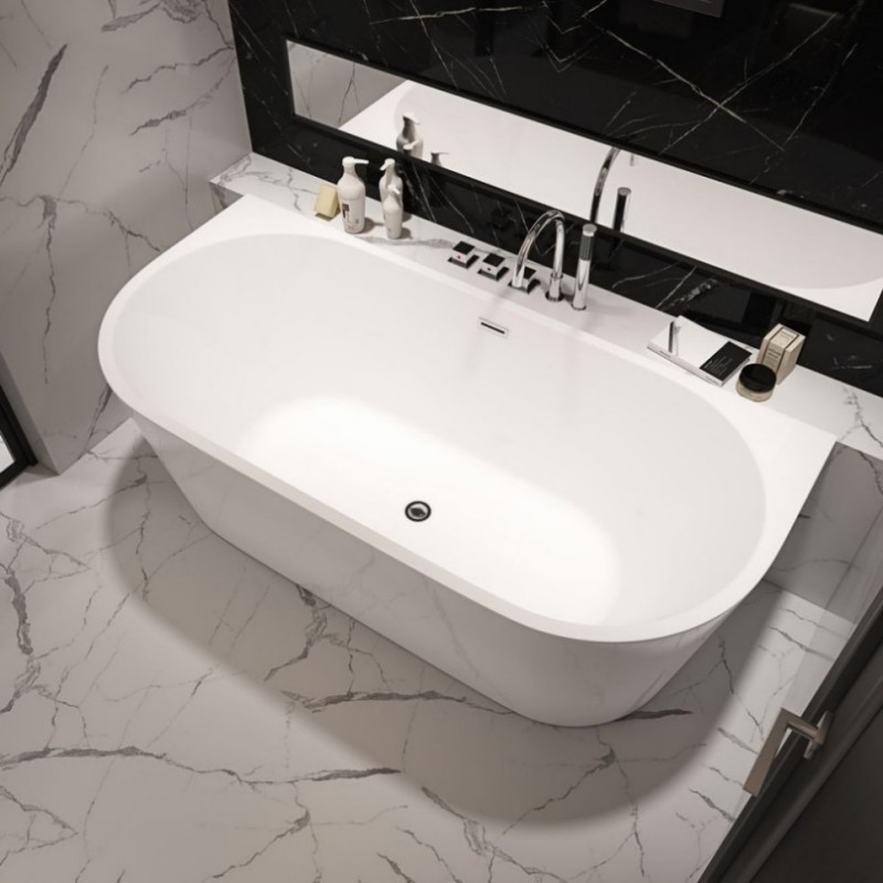 RL-MF1223-Freestanding Bathtub Contemporary Soaking White Tub with Chrome Overflow and Drain