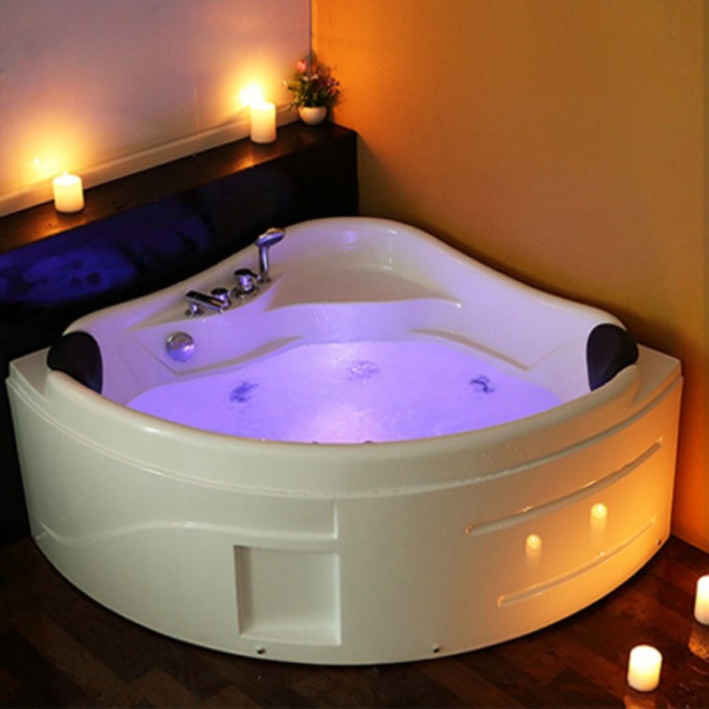 RL-6143 Corner White Whirlpool Jetted Bathtub for Two