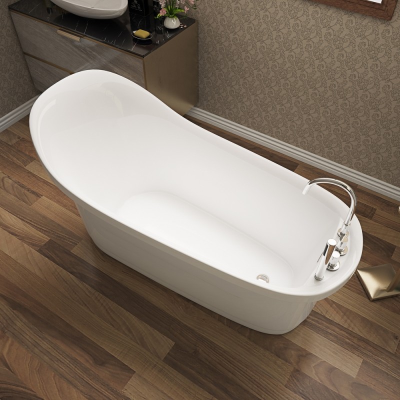 RL-MF1703 Freestanding Slipper Soaking Bathtub Luxury Curve Edge Stand Alone Free Standing Deep Acrylic Tub with Chrome Overflow and Drain