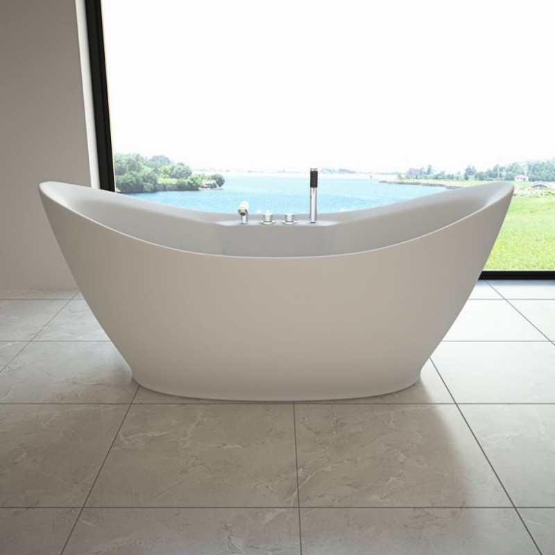 RL-MF1208 Acrylic Freestanding Bathtub 71 inch Contemporary Stand Alone Deep Soaking Tubs with Overflow and Drain in White