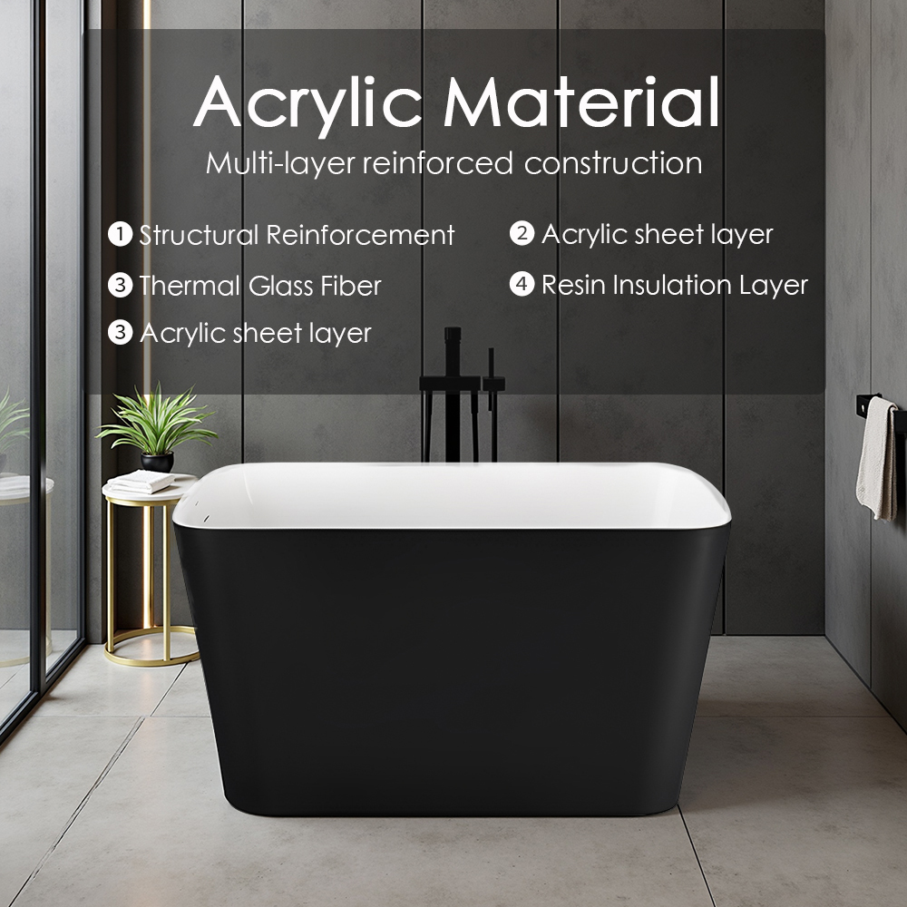 RL-GF001 47" 100% Acrylic Freestanding Bathtub Contemporary Soaking Tub white inside black outside 