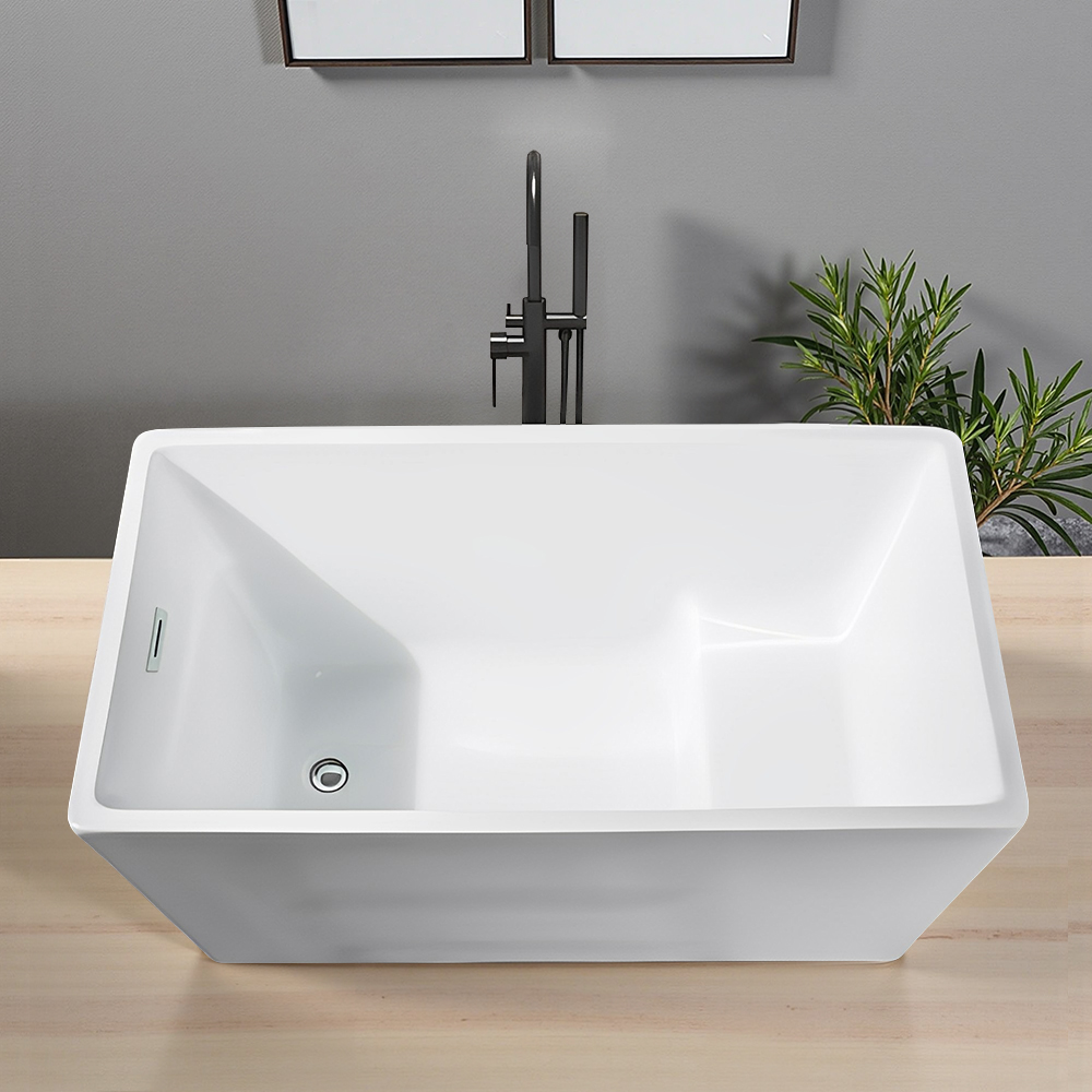 RL-GF014 47" Acrylic Freestanding Bathtubs Square Shaped Japanese Soaking Tub Stand Alone Tubs Drain Slotted Overflow