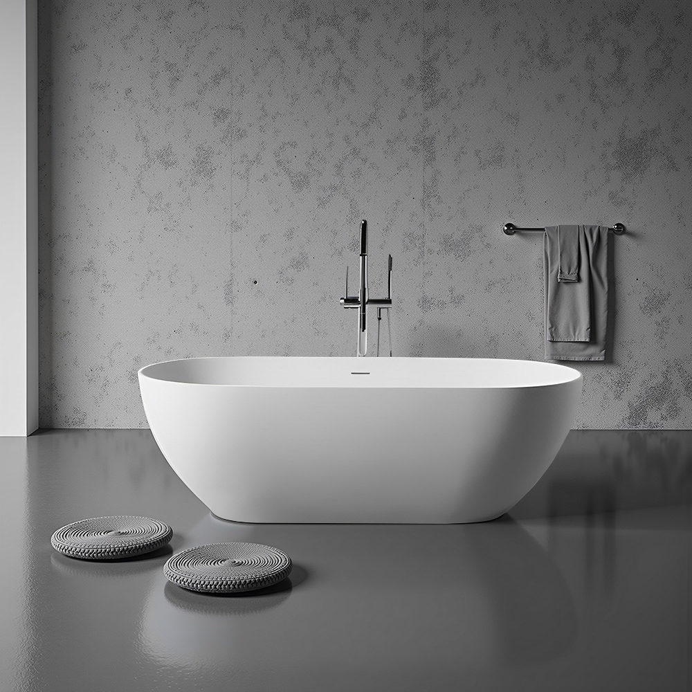 RL-GF053 59'' Single Slipper Tub Solid Surface Stone Resin Freestanding Soaking Bathtub Comfortable Backrest