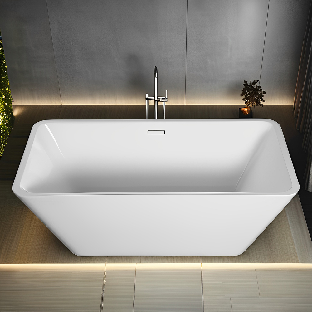 RL-GF108 67" x 30" Acrylic Rectangular Freestanding Bathtub Contemporary Soaking White Tub with Brushed Nickel Overflow and Pop-up Drain cUPC Certified