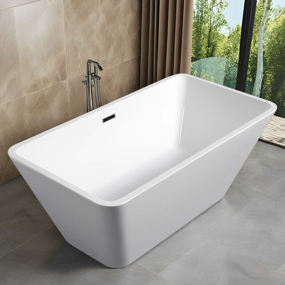 RL-GF108 67" x 30" Acrylic Rectangular Freestanding Bathtub Contemporary Soaking White Tub with Brushed Nickel Overflow and Pop-up Drain cUPC Certified