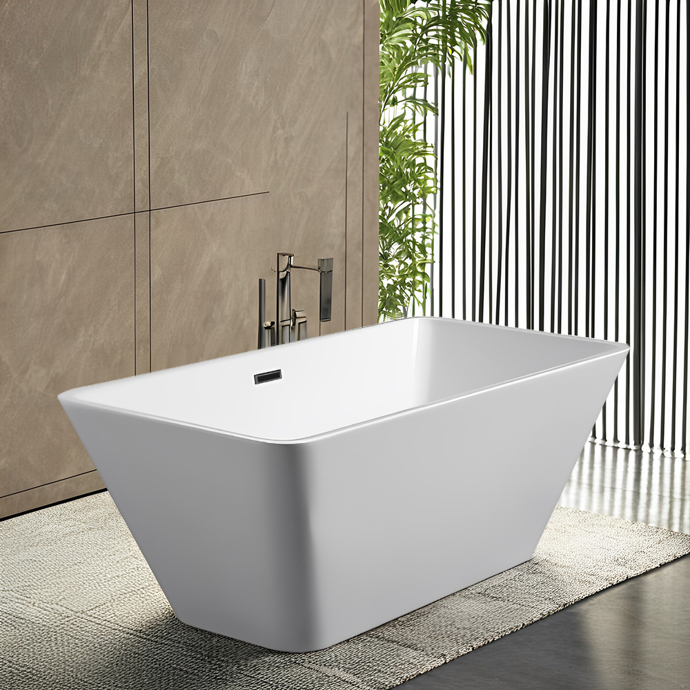 RL-GF108 67" x 30" Acrylic Rectangular Freestanding Bathtub Contemporary Soaking White Tub with Brushed Nickel Overflow and Pop-up Drain cUPC Certified