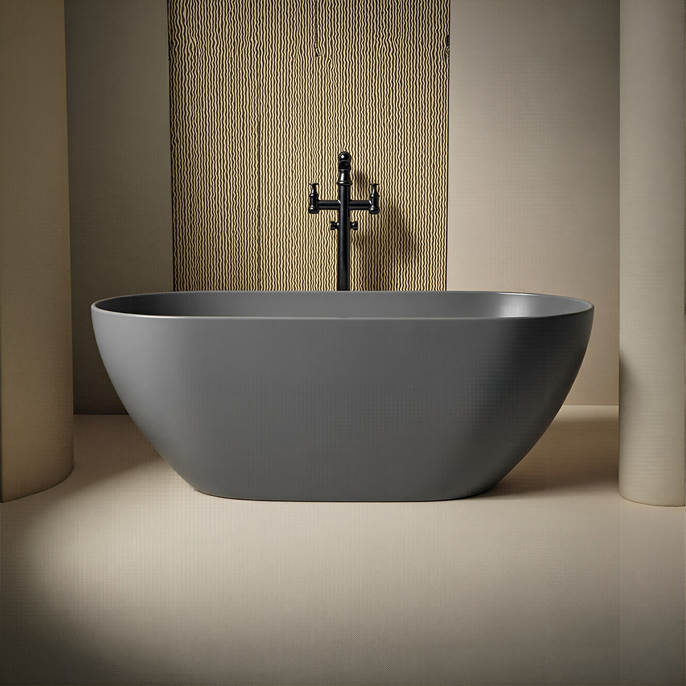 RL-GF135 59'' Single Slipper Tub Solid Surface Stone Resin Freestanding Soaking Bathtub Comfortable Backrest