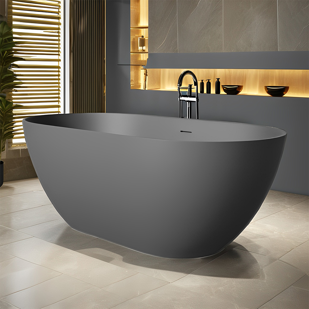 RL-GF135 59'' Single Slipper Tub Solid Surface Stone Resin Freestanding Soaking Bathtub Comfortable Backrest