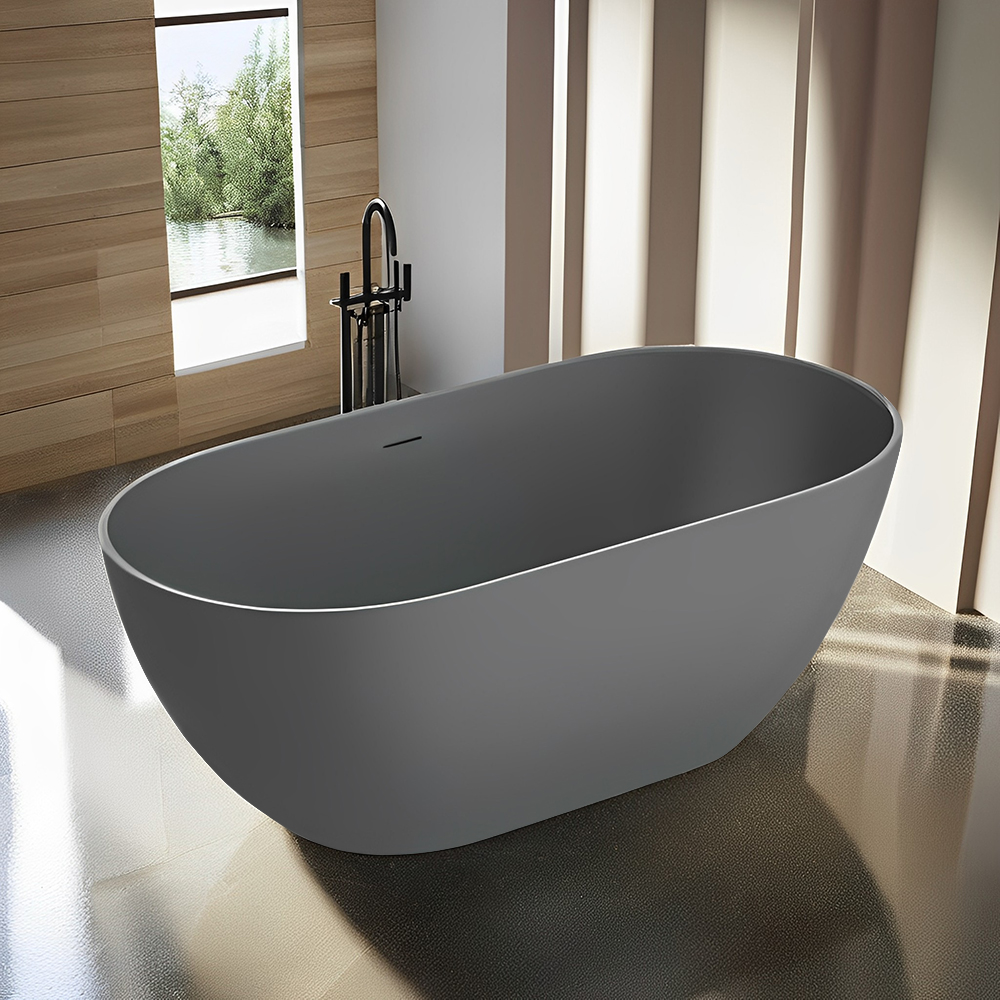 RL-GF135 59'' Single Slipper Tub Solid Surface Stone Resin Freestanding Soaking Bathtub Comfortable Backrest