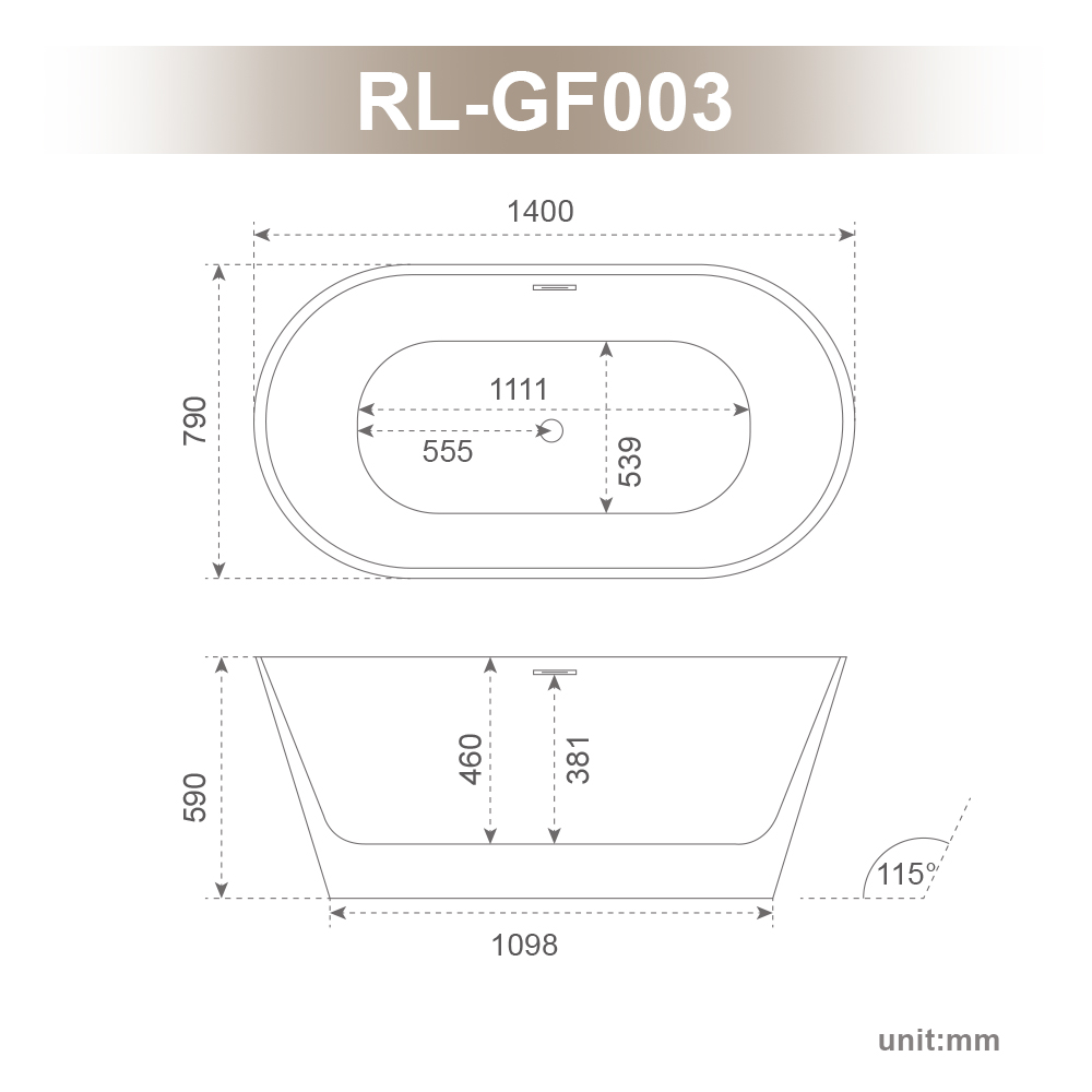 RL-GF003 55" Acrylic Freestanding Bathtub, Contemporary Soaking Tub with Chrome Overflow and Drain in High-Gloss White Finish cUPC Certified for Quality Assurance