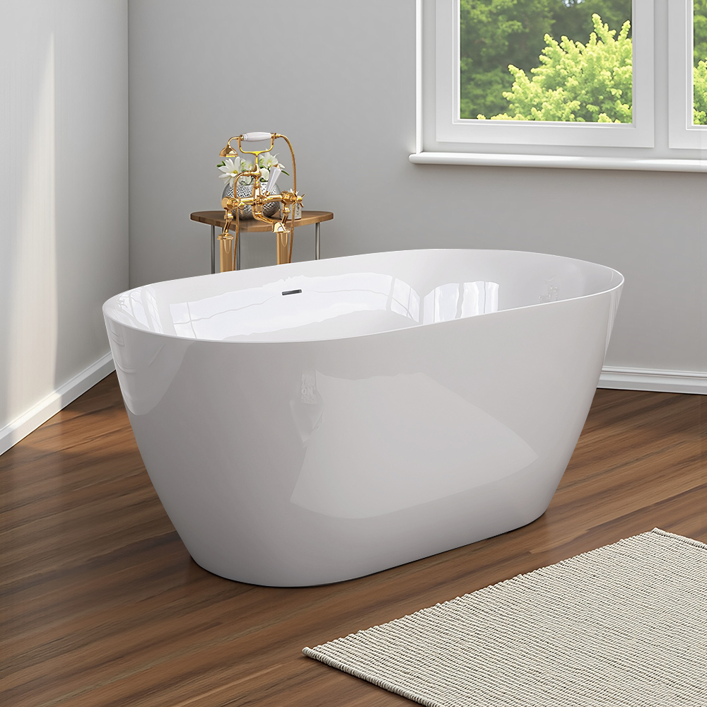 RL-GF006 51 Inch Acrylic Freestanding Bathtub Contemporary Soaking White Tub with Overflow and Pop-up Drain Glossy White 