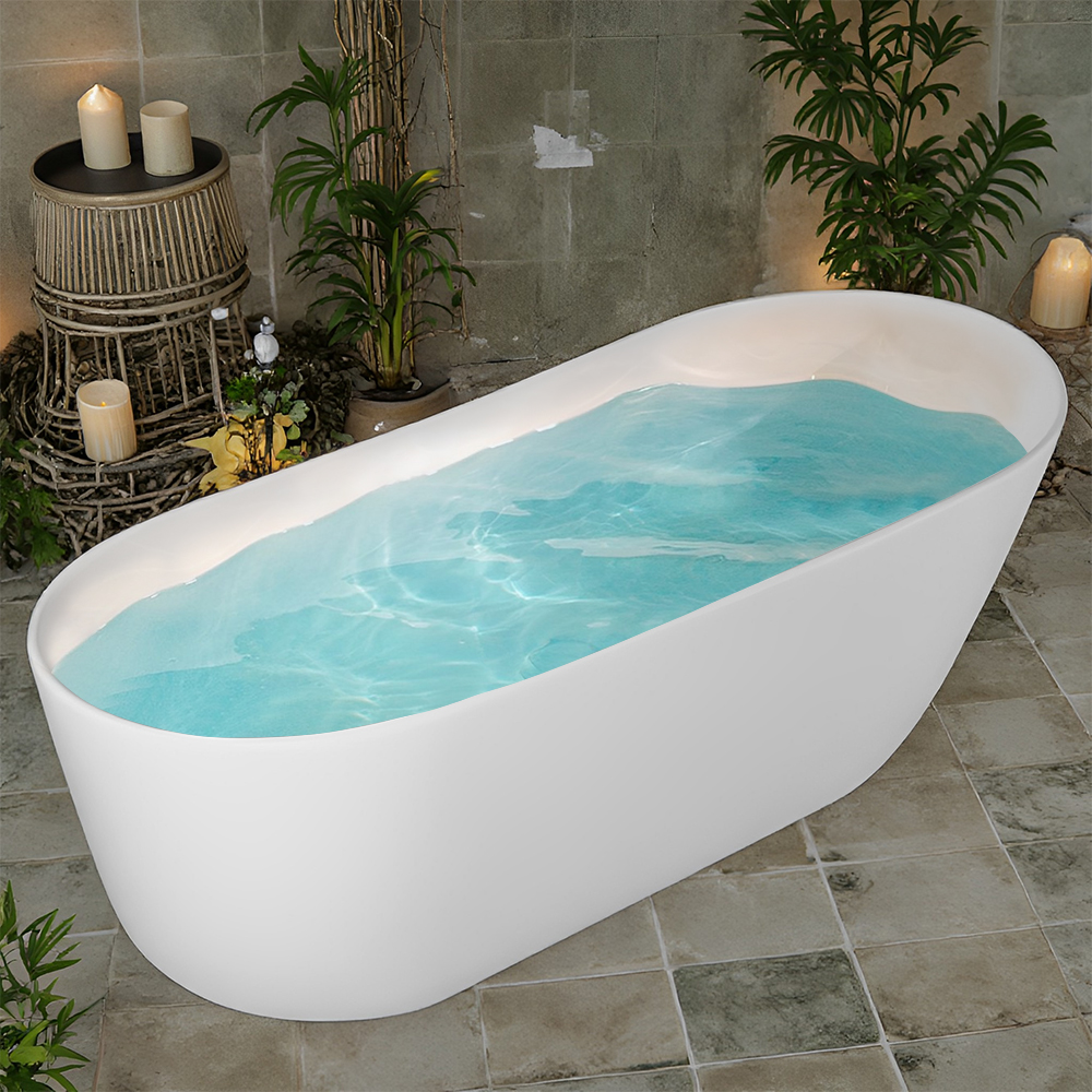 RL-GF009 67-inch solid surface stone resin oval shape soaking bathtub with overflow for the bathroom