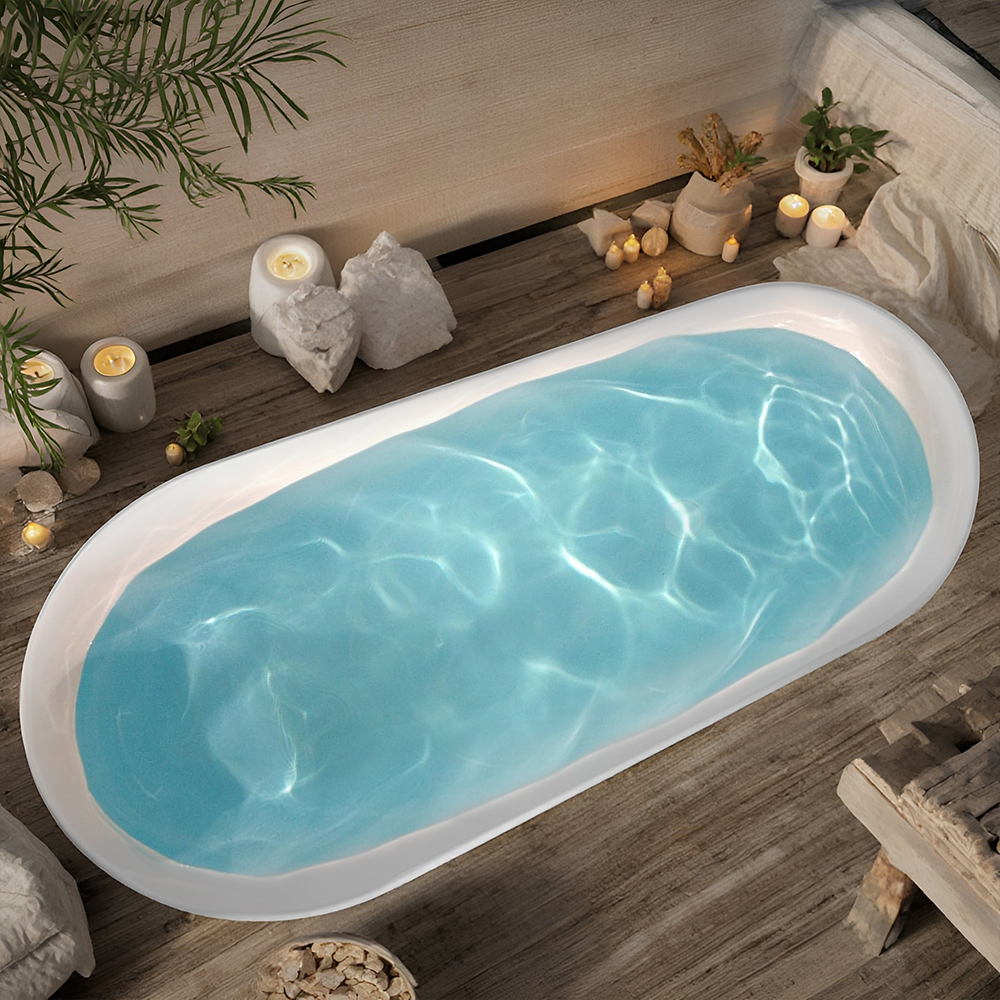 RL-GF009 67-inch solid surface stone resin oval shape soaking bathtub with overflow for the bathroom