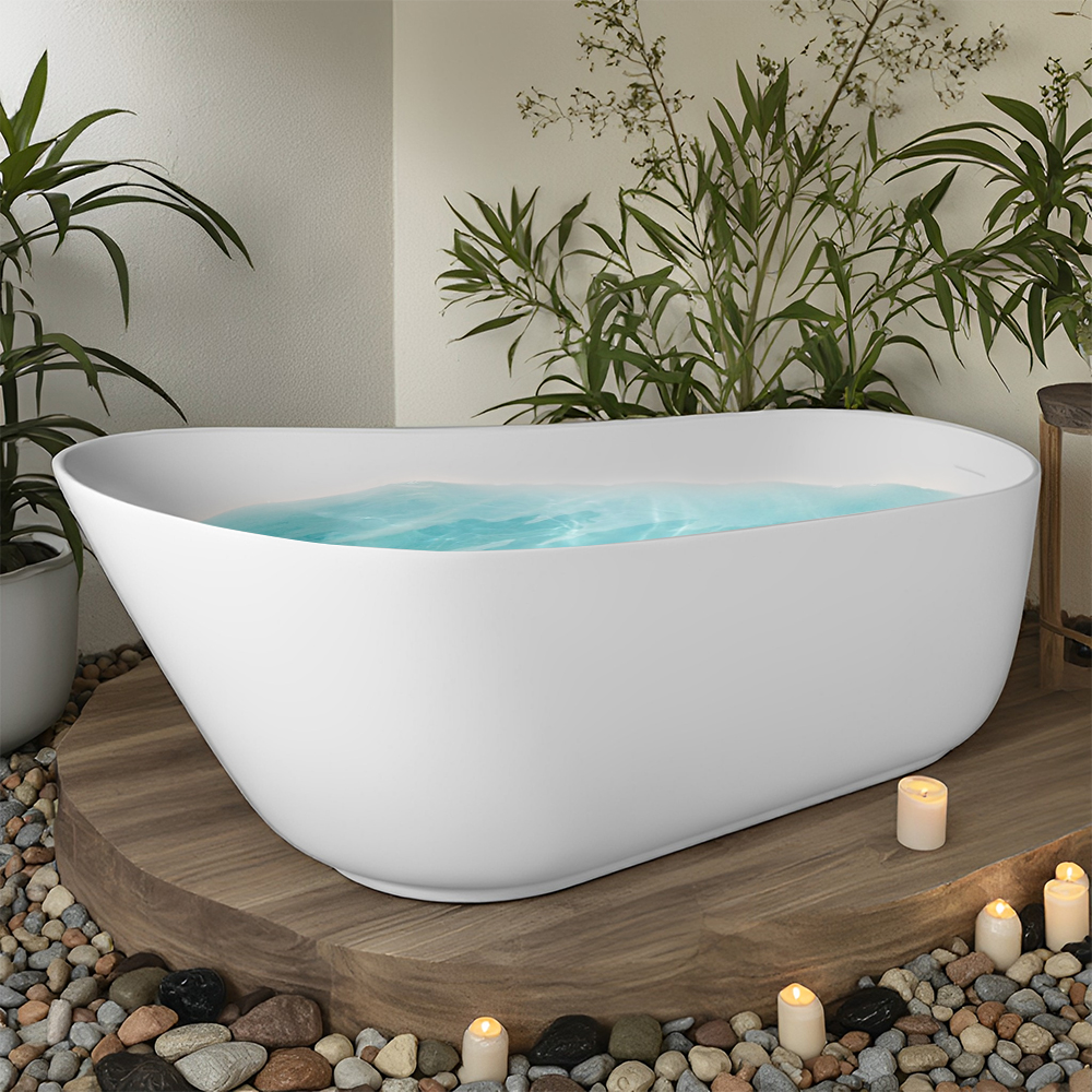 RL-GF009 67-inch solid surface stone resin oval shape soaking bathtub with overflow for the bathroom