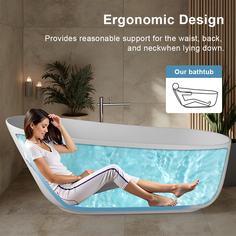 RL-GF009 67-inch solid surface stone resin oval shape soaking bathtub with overflow for the bathroom