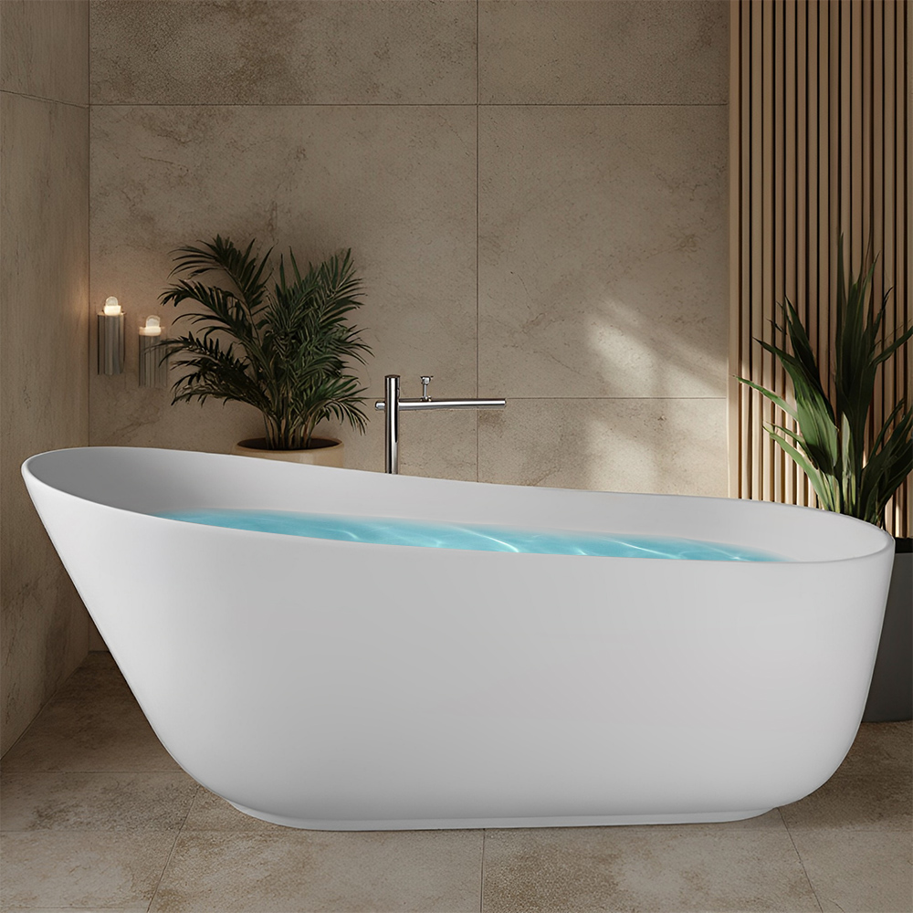 RL-GF009 67-inch solid surface stone resin oval shape soaking bathtub with overflow for the bathroom